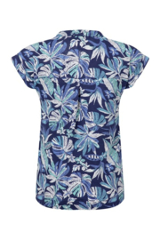 Weird Fish Alia Organic Cotton Printed Jersey Top - Blue Indigo