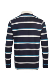Weird Fish Laxton Organic Long Sleeve Stripe Rugby Shirt - Navy Blue