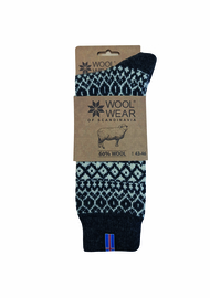 Noorse Wollen Sokken (60% worsted wool) Flag of Iceland - Antraciet/Ecru