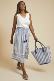 Weird Fish Samara Organic Striped Woven Midi Skirt - Navy SS22