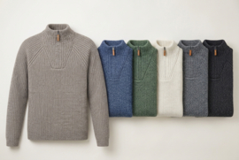 Emerald Turku heavy knit 1/4 rits wollen trui - Mole Marl