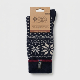 Noorse Wollen Sokken (70% lambswool) Extra Long - Flag of woolwear - Navy/Ecru/Red