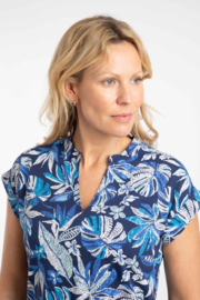 Weird Fish Alia Organic Cotton Printed Jersey Top - Blue Indigo