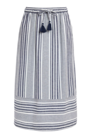 Weird Fish Samara Organic Striped Woven Midi Skirt - Navy SS22