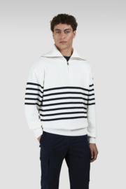 x Paul & Shark Moon badge Cotton half zip Sweater - Bright White/Dress Blues