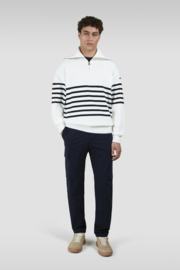 x Paul & Shark Moon badge Cotton half zip Sweater - Bright White/Dress Blues