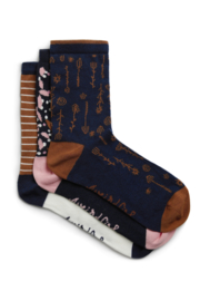 Weird Fish Parade Eco Patterned Socks  3 pack - Dark navy