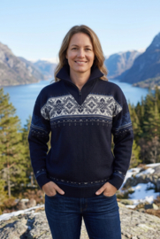 Emerald SUND 1/2-zip Jacquard Wool Sweater - Navy Blue