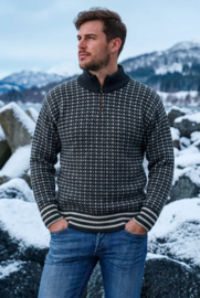 Norwool Noorse Trui  - 100% pure nieuwe wol - donkergrijs / Ecru (uniseks)
