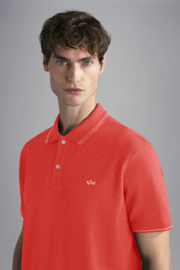 Paul & Shark Cotton Piqué Poloshirt with Shark Badge -  Orange Red