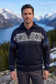 Emerald SUND 1/2-zip Jacquard Wool Sweater - Navy Blue