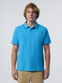 North Sails Polo SS Collar W/Striped in Contrast - Azzurro