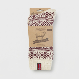 Noorse Wollen Sokken (80% wool) Norwegian flag - Ecru/Red
