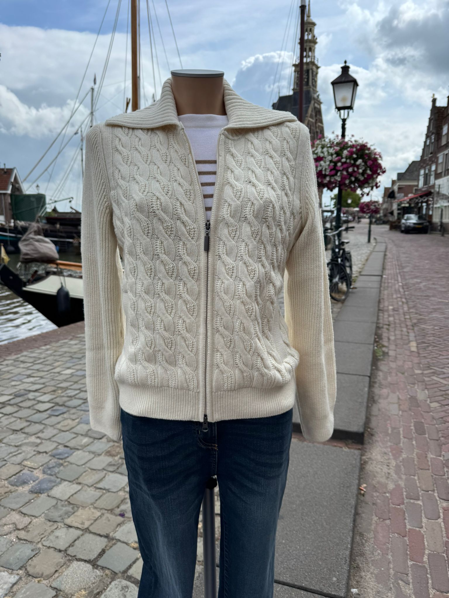 Saint James Tramore kabelgebreid vest - Ecume