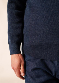 Saint James Cotentin Wool Bleu Chine  1/4 zip sweater - Bleu Chine
