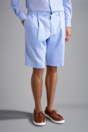 Paul & Shark Cotton & Linen 1 pince Bermuda Shorts - light blue