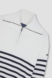 x Paul & Shark Moon badge Cotton half zip Sweater - Bright White/Dress Blues