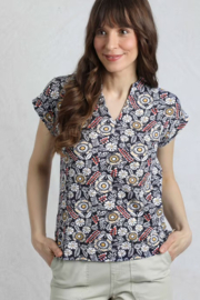 Weird Fish Alia Organic Cotton Printed Jersey Top - Navy