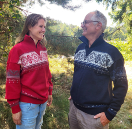 Emerald SUND 1/2-zip Jacquard Wool Sweater - Navy Blue