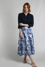 Weird Fish Harini Organic Cotton Double Cloth Printed Midi Skirt - Estate Blue