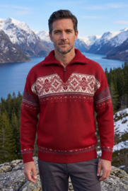 Emerald SUND 1/2-zip Jacquard Wool Sweater - Navy Blue