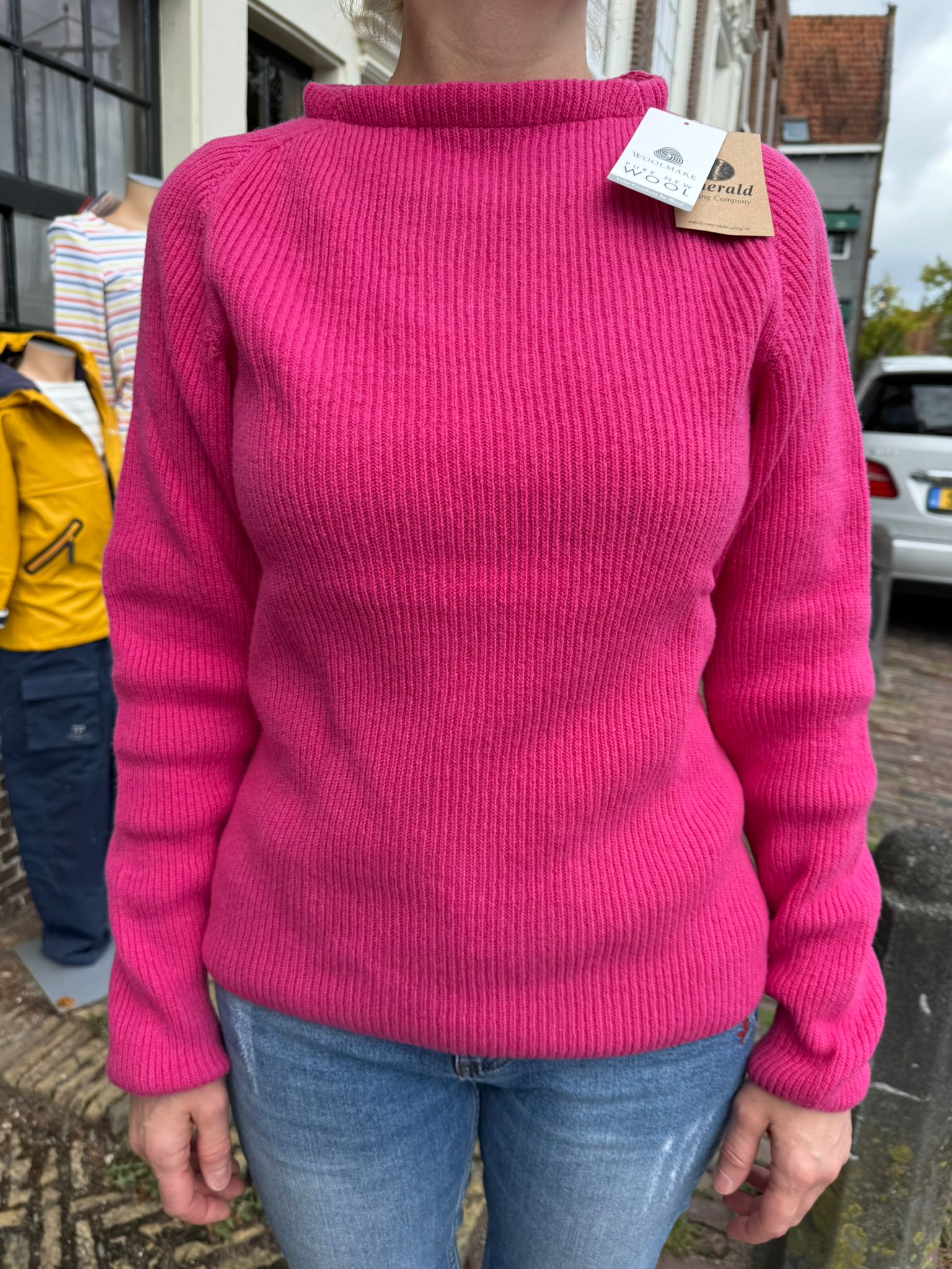 Emerald JURMO 100% wollen trui met ronde hals - pink