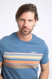 Weird Fish Cody Printed Stripe T-Shirt - Washed Blue