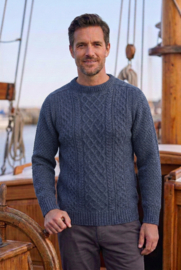 Emerald FÖGLÖ Cable Fisherman Sweater - Mid Indigo