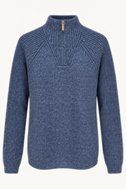 Emerald Turku heavy knit 1/4 zip sweater - Indigo Marl