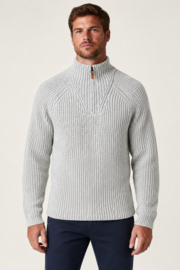 Emerald Turku zwaar gebreide 1/4 rits 100% wollen trui - Winter White
