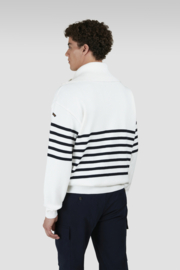 x Paul & Shark Moon badge Cotton half zip Sweater - Bright White/Dress Blues