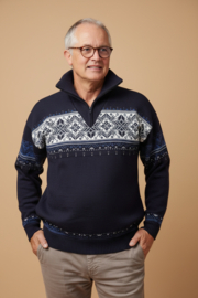 Emerald SUND 1/2-zip Jacquard Wool Sweater - Navy Blue