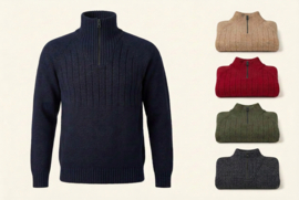 Emerald ALAND wollen schipperstrui met 1/4 rits - Navy