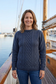 Emerald FÖGLÖ Cable Fisherman Sweater - Mid Indigo