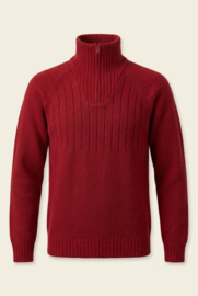 Emerald ALAND 100% wollen Schipperstrui 1/4 rits - Bordeaux Rood