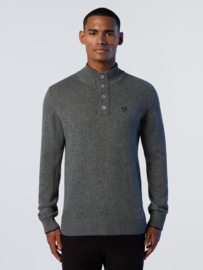 North Sails Half Button 7gg Knitwear - Medium Grey Melange