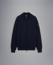 Paul & Shark Merino wool full zip sweater with iconic badge - Navy Blue