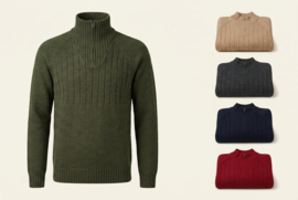 Emerald ALAND 100% wollen trui 1/4 rits - Pine Green