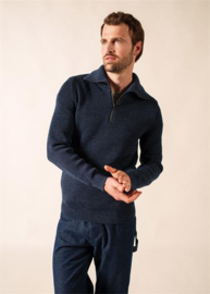 Saint James Cotentin Wool Bleu Chine  1/4 zip sweater - Bleu Chine