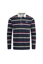 Weird Fish Laxton Organic Long Sleeve Stripe Rugby Shirt - Dark Navy