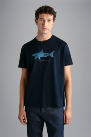 Paul & Shark LIMITED EDITION Cotton Jersey T-Shirt with Shark Prints - Navy