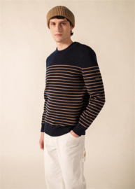 Saint James Binic gestreepte wollen matrozentrui - Marine/Beige Fonçé
