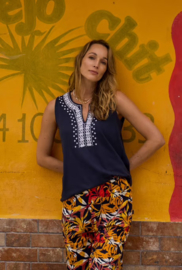 Weird Fish Tirtha Organic Cotton Embroidered Jersey Vest - Navy