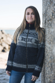 Norwool Noors Vest met Rits  - 100% pure nieuwe wol - donkerblauw (womens-fit)