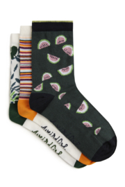 Weird Fish Parade Eco Patterned Socks  3 pack - Ivy