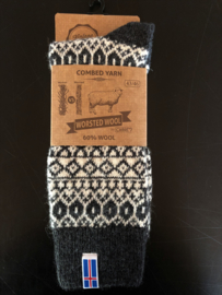 Wool socks (60% worsted wool) with a woven flag of Iceland - Antraciet/Ecru