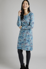 Weird Fish DELRAY Long Sleeve Dress - Teal Blue AW23