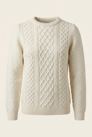 Emerald ARRAN Ierse kabel trui - 100% zuivere wol - Woolwhite Cable Pattern