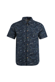 Weird Fish Tribena Short Sleeve Linen Shirt - Navy