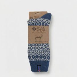 Noorse Wollen Sokken (60% worsted wool) Flag of Iceland - Ice blue/Ecru